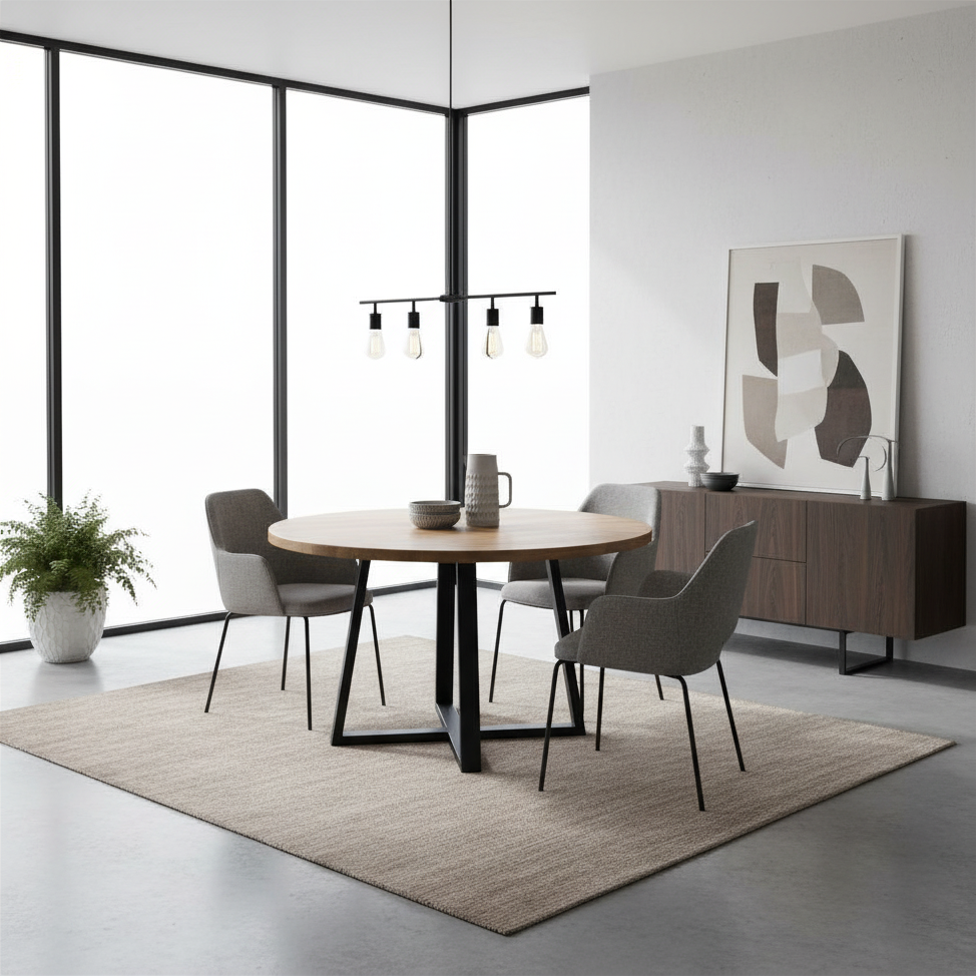 mesa de comedor redonda pino y acero 70 cms mesa de comedor redonda pino y acero 70 cms